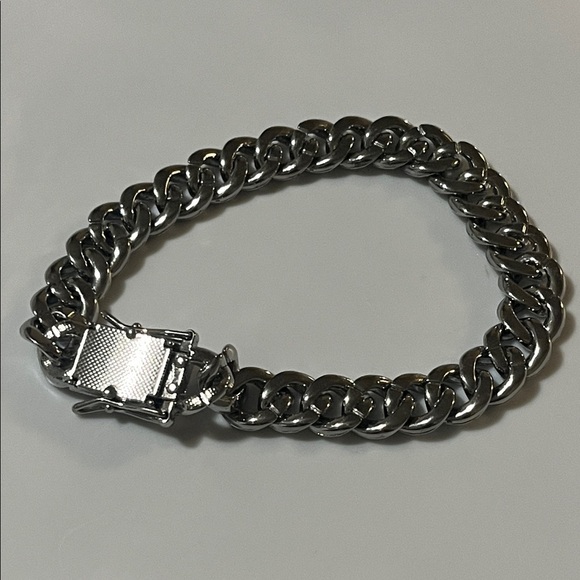 Silver-tone Men’s Chain Bracelet with Rhinestones - Picture 6 of 9